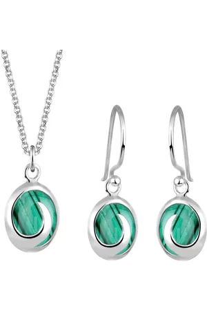 Elli Dames Sieraden Set Dames Spiraal hanger set oor hanger met Malachiet edelstenen in 925 sterling zilver