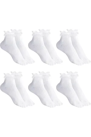 Merkloos 6 Pairs White Ladies Ruffle Ankle Socks for Women Adult Lace Ruched Ballet Dress Strips Cotton Socks for Women Girls (White)