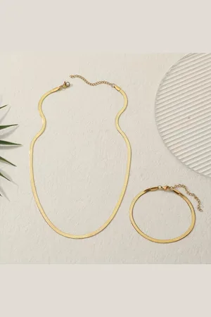 Fashion Jewelry Gouden Roestvrijstalen RVS Halsketting en Armband Set ??? Slang Design ??? Duurzaam, Hypoallergeen & Waterbestendig ??? Luxe Sieraad voor Dames en Heren ??? Perfect voor Dagelijks Gebruik, Feestjes en Cadeaus ??? Tijdloos en Stijlvol voor D
