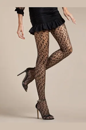Fiore di Lucia Milano Panty 20 denier zwart met luipaard print Maat XL