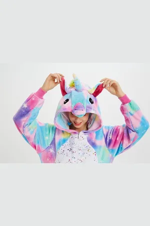 Merkloos Eenhoorn onesie maat XL - Verkleedkleren - dames - heren - Huispak - Carnaval - regenboogkleuren