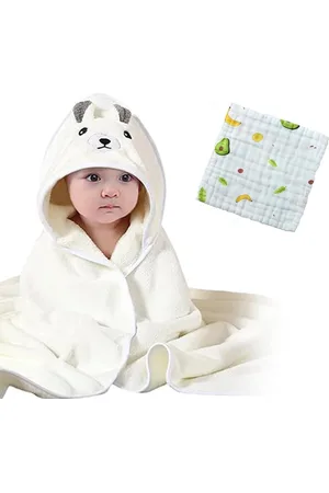 Merkloos Babyhanddoek met capuchon - Super absorberend en zacht - Badponcho voor kinderen - Cadeau voor geboorte - Met kleine handdoek - 80 x 80 cm