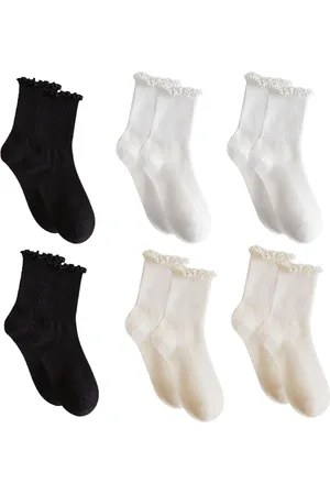 Merkloos Ruffle Socks Frilly Socks Women - 6 Pairs Black Beige White