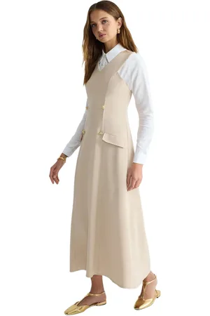 Trendyol Gouden V-Hals Geweven Giletjurk Met Knopen Tctss25Eb00026