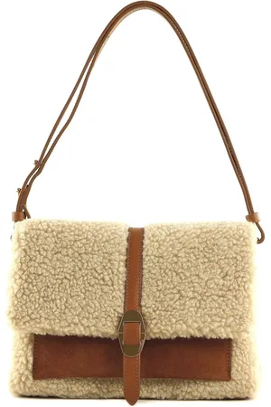 Coccinelle Schoudertas Dorian Eco Shearling Suede Leather Crossbody Bag Crème