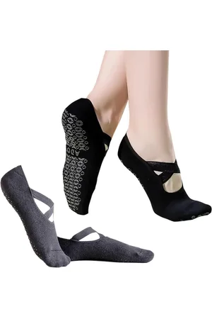 Merkloos Antislip Sokken Dames 2 Paar voor Yoga Pilates Ballet Fitness Barefoot Training Dance Trampoline - Zwart en grijs.