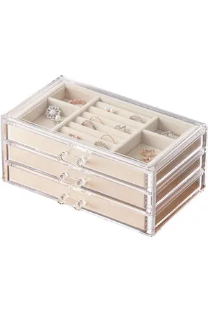 Merkloos Acrylic Jewelry Organizer Box with 3 Drawers - Clear Jewelry Storage for Women - Earring Rings Bangle Bracelet and Necklace Holder - Velvet Display Case