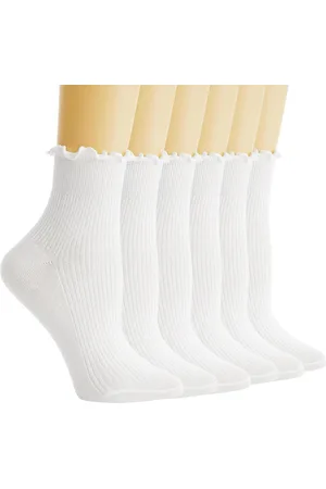 Merkloos 6 Pairs Ladies White Ruffle Socks Cotton Traditional Soft and Breathable for Women Dirndl Socks