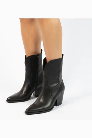 Manfield Dames - Zwarte leren cowboy laarzen - Maat 36