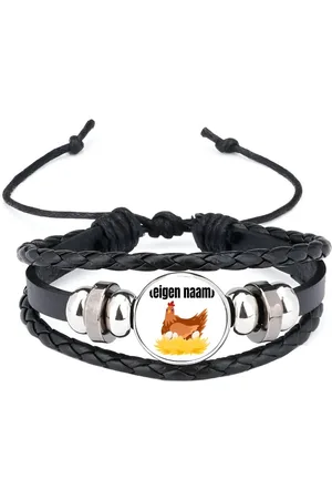 Akyol Kip met nest met eigen naam armband zwart - Kippen - kippen liefhebbers - iemand die houdt van kippen - verjaardag - cadeau - kado