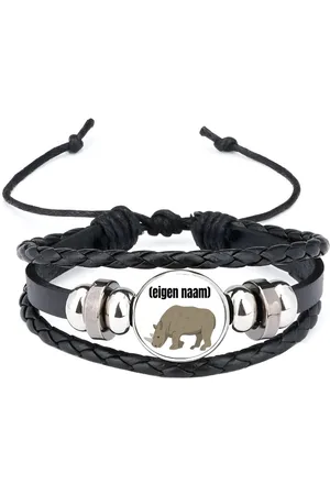 Akyol Neushoorn met eigen naam armband zwart - Neushoorn - neushoorn liefhebbers - iemand die houdt van neushoorns - verjaardag - cadeau - kado