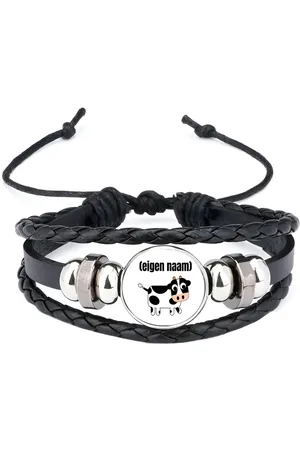 Akyol Kleine koe met eigen naam armband zwart - Koe - boeren/koeien liefhebbers - iemand die houdt van koeien - verjaardag - cadeau - kado - geschenk