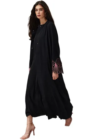 Trendyol Zwarte Kanten/Borduurwerk Gedetailleerde Geweven Cape En Abaya &Abaya & Jalabiya Tctss24Kf00015