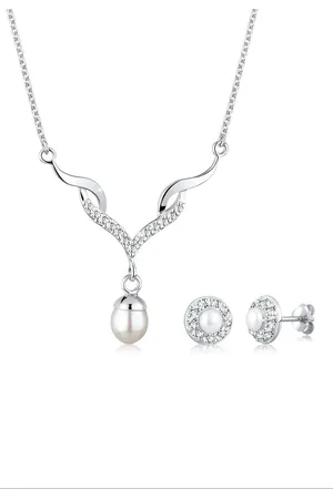 Elli Dames Sieraden Set Dames druppel hanger set met kristallen en zoetwater gekweekte parels in 925 sterling