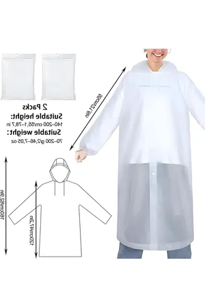 Merkloos Reusable Rain Poncho Jacket Portable Unisex Cape Breathable EVA for Cycling Hiking Camping 2 Pieces White Black 16 Black
