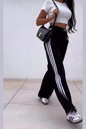 Merkloos Chic straight pants with striped band - Gestreepte Casual Sportive Must-have Broek