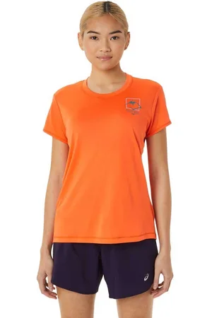 Asics Fujitrail Logo T-shirt Met Korte Mouwen Oranje L Vrouw