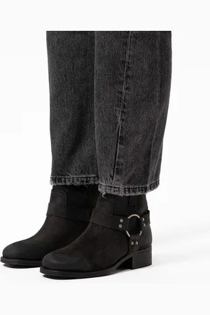 Manfield Dames - Zwarte leren biker boots - Maat 38