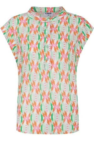 Fluresk Blouse Mira Top 25zfsf02 011754 Offwhite/edge Water Green Dames Maat - W40