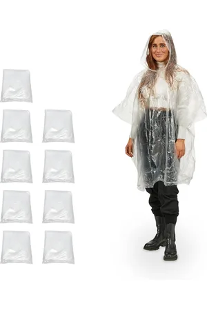 Merkloos Regenponcho set van 10, met capuchon, voor volwassenen, regencape, unisex, regenbescherming, PE