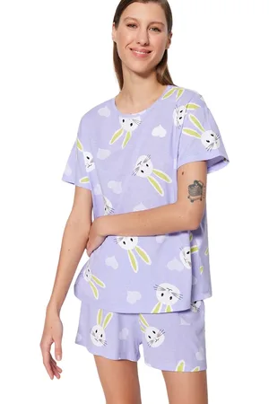 Trendyol Roze 100% Katoenen Gebreide Pyjamaset Met Sterrenpatroon En Korte Broek Thmss23Pt00005