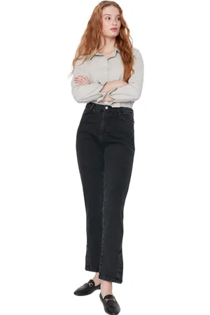 Trendyol Zwarte Bootcut Jeans Met Hoge Taille En Split Twoaw22Je0561