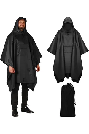 Merkloos Multifunctionele regenponcho voor heren en dames met capuchon - licht, herbruikbaar - voor trekking, kamperen, vissen - zwart, ????n maat