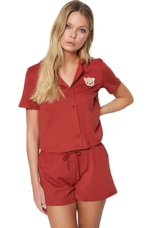 Trendyol Beige Teddybeer Gebreide Pyjamaset Met Shorts Thmss23Pt00012