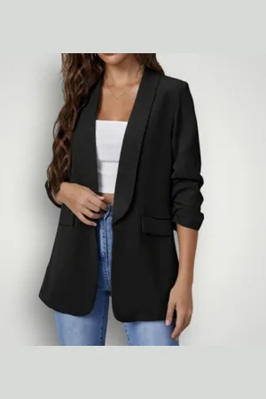 Merkloos Blazer Met Opgestroopte Mouwen - Blazer Met Drie Kwart Mouwen - Lente/ Zomer Blazer