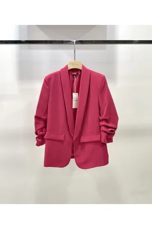 Merkloos Blazer met opgestroopte mouwen - Blazer met driekwart mouwen - Blazer voor vrouwen - Roze blazer