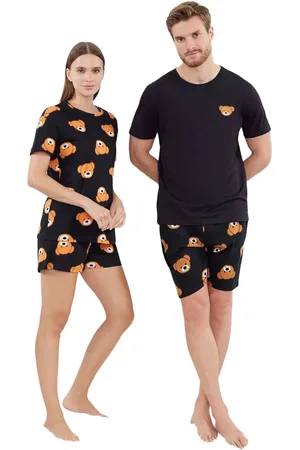 Trendyol Roze 100% Katoenen Gebreide Pyjamaset Met Sterrenpatroon En Korte Broek Thmss23Pt00005