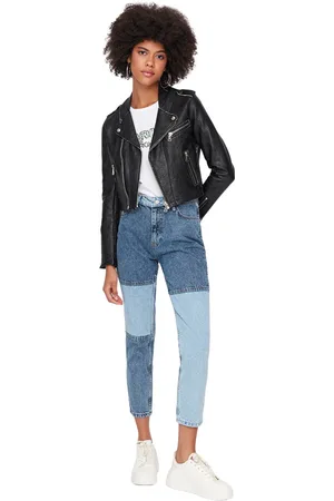 Trendyol Mom Jeans Met Blauwe Kleurblokken En Hoge Taille Twoss22Je0151