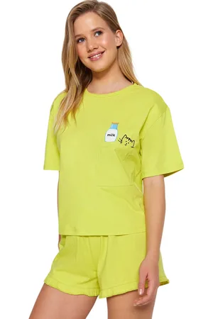 Trendyol Bordeauxrode Geplooide Geprinte Shorts Gebreide Pyjamaset Thmss22Pt0422