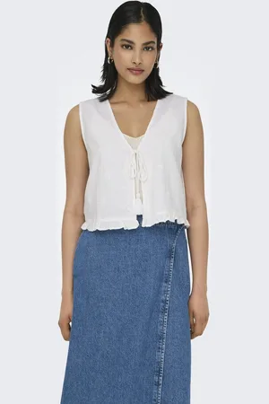 ONLY ONLJAKIRI LINEN S/L EMB VEST PTM Dames Top - Maat L