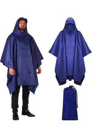 Merkloos Multifunctionele 3-in-1 regenponcho met capuchon voor heren en dames - licht, herbruikbaar (blauw, ????n maat)