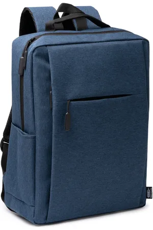ROLY Heather Blauwe Rugzak gemaakt van 600D RPET met gemarmerde afwerking. Gewatteerde handgrepen en achterkant. Groot binnenvak en vak voor 15" laptop. Buiten voorvak en zijvakken. Inhoud: 20 l. Model Megan