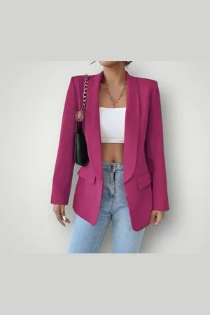 Merkloos Blazer met opgestroopte mouwen - Blazer met driekwart mouwen - Blazer voor vrouwen - Roze blazer