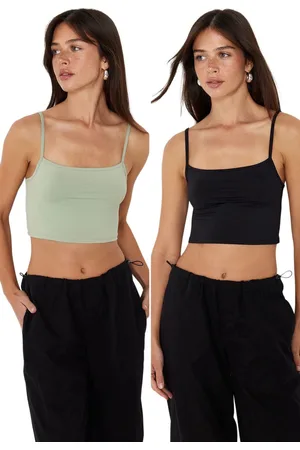 Trendyol Zwart-Zwart 2-Pack Polyamide Cropped Elastisch Gebreid Onderhemd Met Bretels Twoss24Al00053