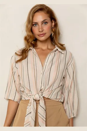 FREEBIRD Blouse Blouse Bennie Lurex 1918 Mist Pink Stripe Dames Maat - XL