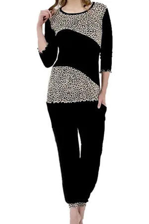 Merkloos Pyjama set dames - panterprint met zwarte broek - M/L