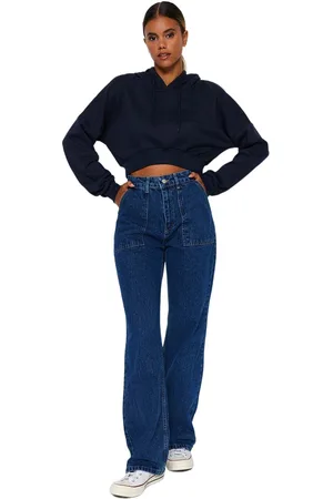 Trendyol Zwarte Zakgedetailleerde Jeans Met Hoge Taille En Wijde Pijpen Twoaw22Je0595