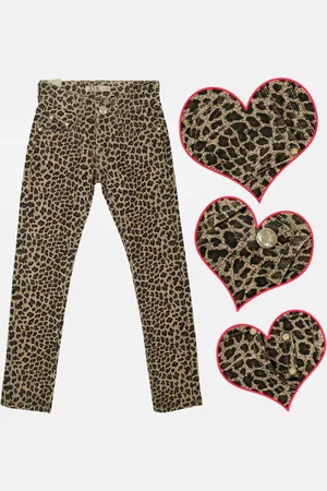 Merkloos Meisjesbroek jeans panterprint maat 164/170
