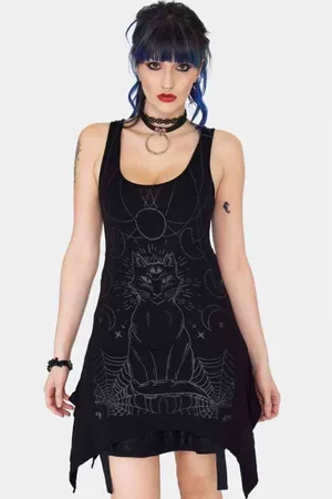 Jawbreaker Mystic Cat Tie Back Tunic Mouwloze top - L
