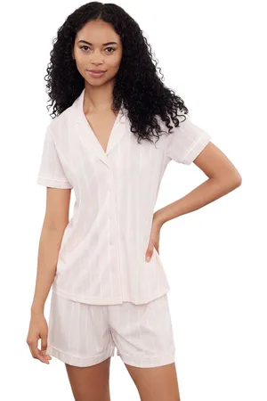 Trendyol Roze Gestreepte En Geplooide Shorts Gebreide Pyjamaset Thmss24Pt00375