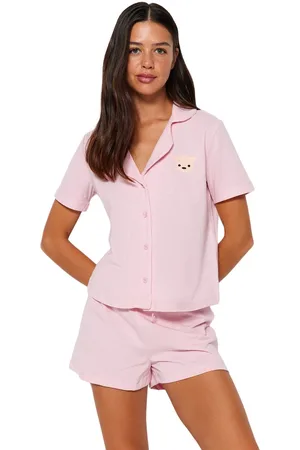 Trendyol Lichtroze Teddybeer Shorts Gebreide Pyjama Set Thmss23Pt00012