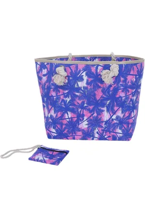 DonDon Blauw grote strandtas palmbomen - Schoudertas met ritssluiting - Katoen - Roze