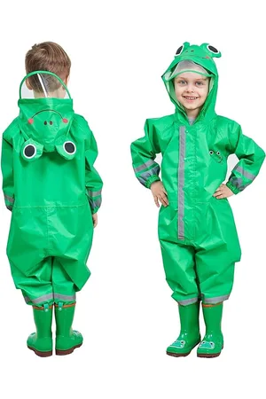 Merkloos Regenjas Kinderen Regenjassen met Capuchon Meisje Jongen Regenkleding Lichtgewicht Overall Waterdicht Regenpak Draagbaar Ademend PVC Transparante Hoed Rand Rits Gesp 5-7 jaar, .