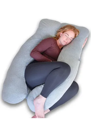 Merkloos XXL Zwangerschapskussen U-Vorm - Voedingskussen - Zijslaapkussen - Lichaamskussen - Body Pillow - Afneembare Jersey Katoenen Hoes - 140x80cm - Lichtgrijs zwangerschapskussen hoes xxl