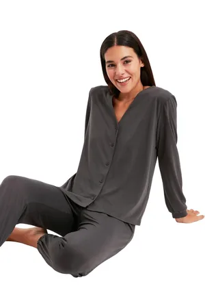 Trendyol Antraciet 100% Katoenen Shirt-Jogger Gebreide Pyjamaset Thmaw21Pt0632
