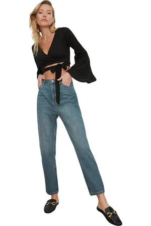 Trendyol Blauwe Mom Jeans Met Hoge Taille Twoaw21Je0223